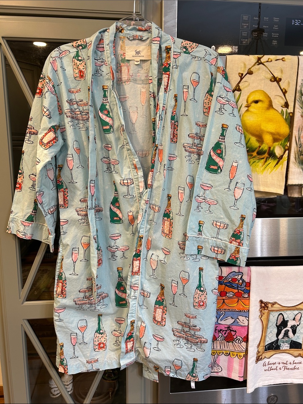 Printfresh Light Blue Champagne Cotton Short Robe
